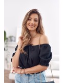 Kurze Bluse mit Rüschenausschnitt, schwarz MP29435 – Online-Shop – Boutique